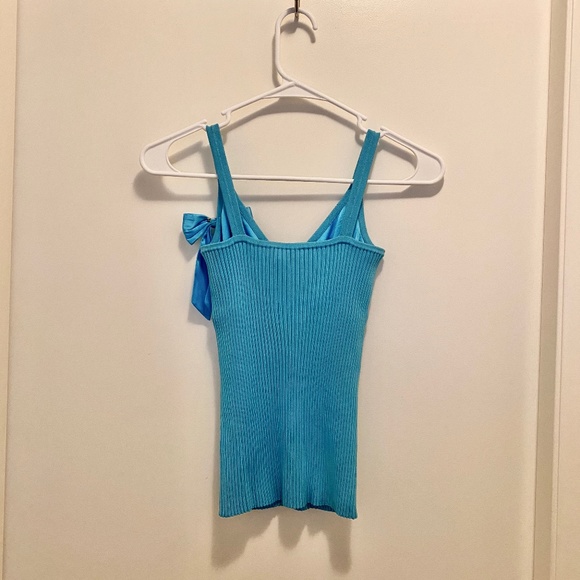 NWT Bebe Silk Ribbed Bow Tank Top Turquoise M - Picture 3 of 10